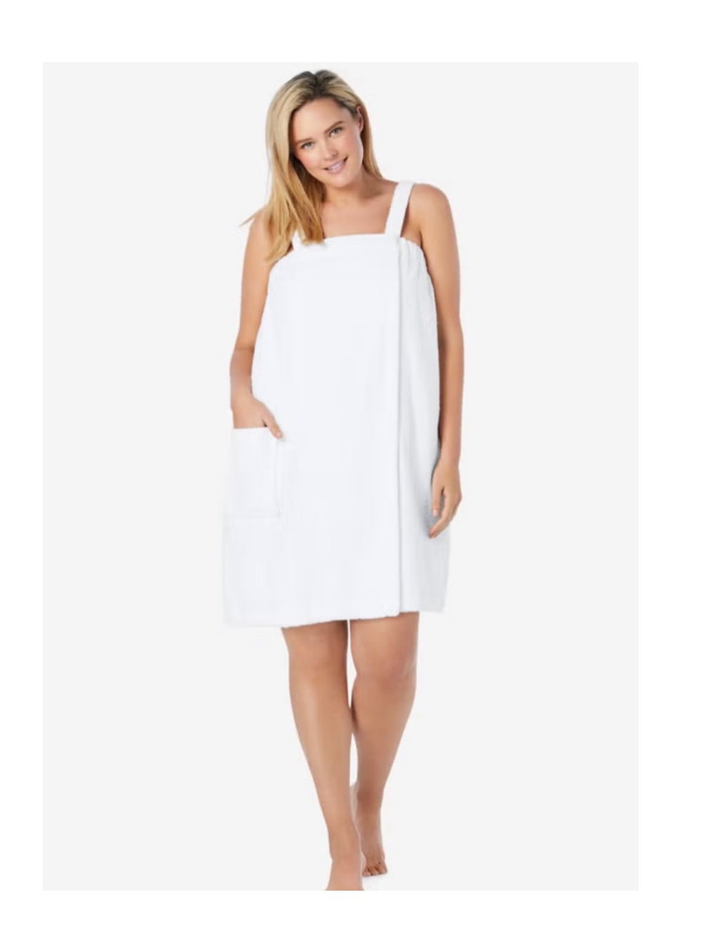 White Terry Spa Wrap Dress with Pocket